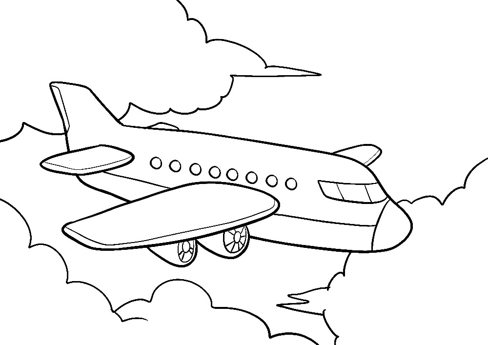 Ausmalbilder Autos - Ein Flugzeug hoch über den Wolken