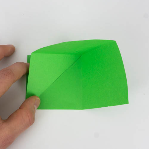 Origami Papagei - Die linke obere Ecke des Origamipapiers ist zur unteren linken Ecke gefaltet.